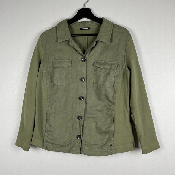 Cotton Tops - Olsen women button up shirt cotton linen army green size 40